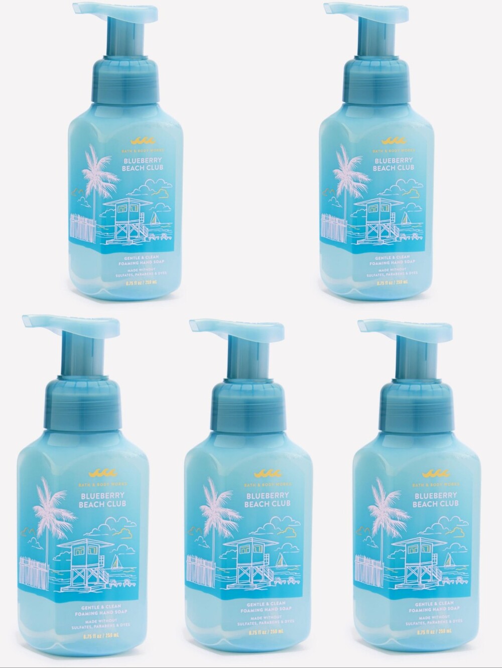 Bath & Body Works Blueberry Beach Club Foaming Hand Soap Set of 5 NEW RARE